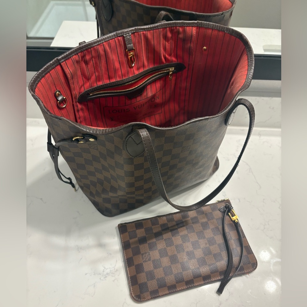 Louis Vuitton Neverfull MM Damier Ebene + Pouch – Authentic Set